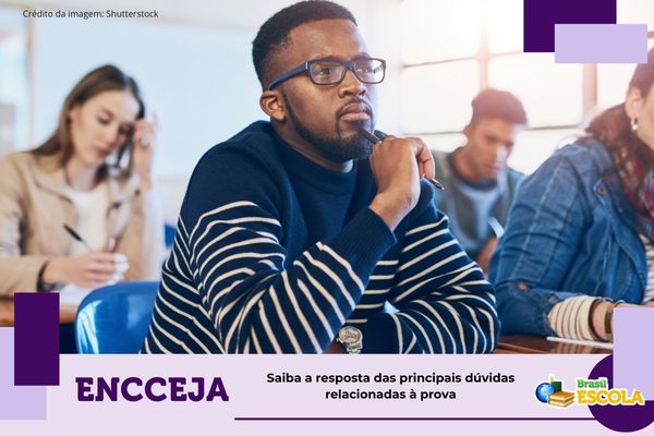 Homem adulto reflete enquanto estuda. Texto na imagem: Saiba a resposta das principais dúvidas relacionadas à prova.