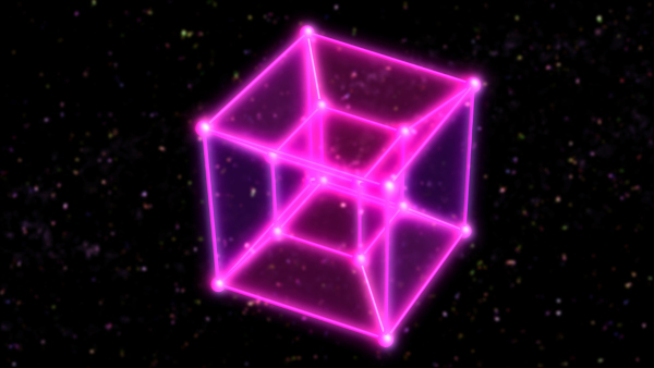 Hipercubo, uma forma geométrica quadridimensional, ligada ao espaço-tempo.