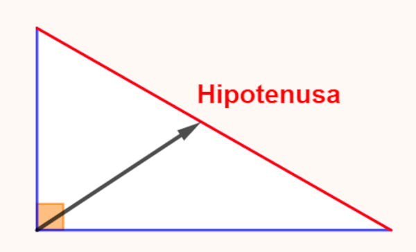 Ilustração com identificação da hipotenusa em um triângulo retângulo.